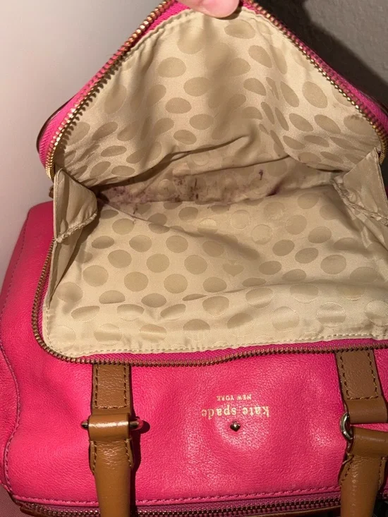 Kate Spade Pink Leather Satchel Crossbody Bag Brown Top Handles - Picture 8 of 16